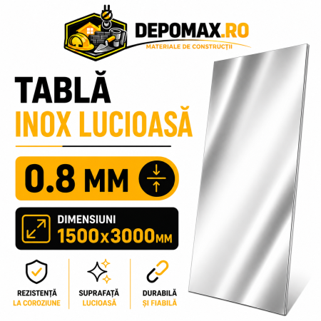 Tabla inox lucioasa BA, 0.8 x 1500 x 3000 mm, 4.5 mp